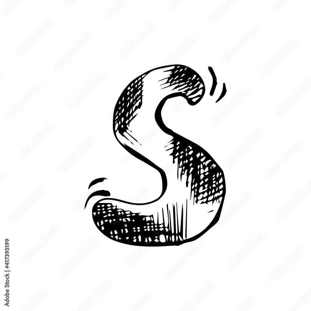 Obraz premium Letter S. Trendy alphabet in graphic style. Hand drawn cute colored letter S isolated on white background. Vector illustration.