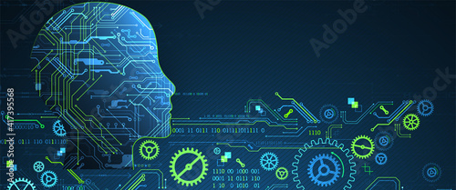 Artificial intelligence (AI) and big data concept. Machine cyber mind.  Technology vector background.