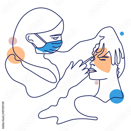Contour plastic. Cosmetology. Face. Rejuvenation. Procedure. Services. Elimination of wrinkles. Laser resurfacing. The concept of skin care at any age. Graphic drawing from one line. Abstraction