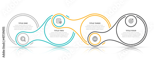 Vector infographic thin line template. Creative design with circle and icon. Business concept with 4 options, steps, parts.