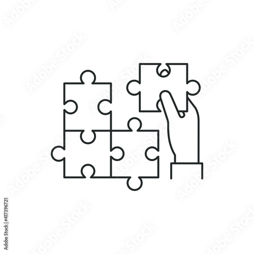 Hand holding puzzle. Solution and strategy icon concept isolated on white background. Vector illustration