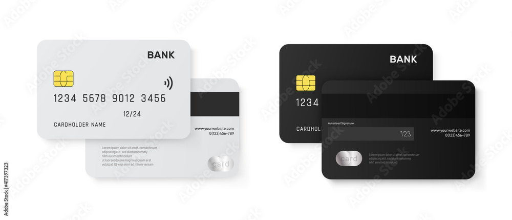 Set of Credit Cards vector mockups isolated on white background. Set of Credit Cards vector mockups isolated on white background.