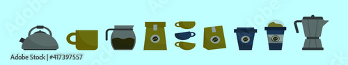 set of coffee cartoon icon design template with various models. vector illustration isolated on blue background