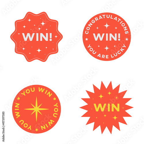 Set of Win Circle Stickers. Congratulations You Win Banners Collection.