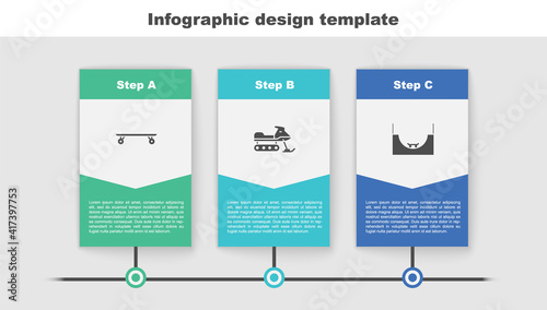 Set Longboard or skateboard, Snowmobile and Skate park. Business infographic template. Vector.