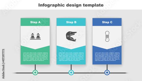 Set Snowboard, Motocross motorcycle helmet and Climber rope. Business infographic template. Vector.