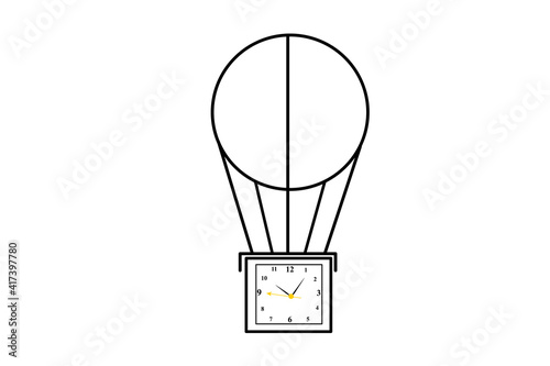 Illustration of clock of a hot air balloon flying into the sky.