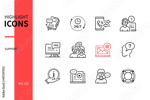 Support - modern line design style icons set