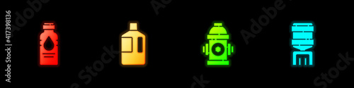 Set Bottle of water, Big bottle with clean, Fire hydrant and Water cooler icon. Vector.