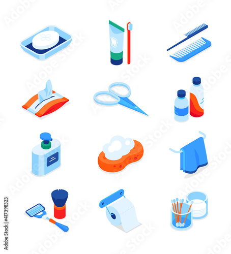 Personal hygiene - modern colorful isometric icons set