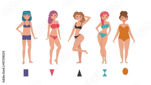 Types of female figures 2D animation Flat