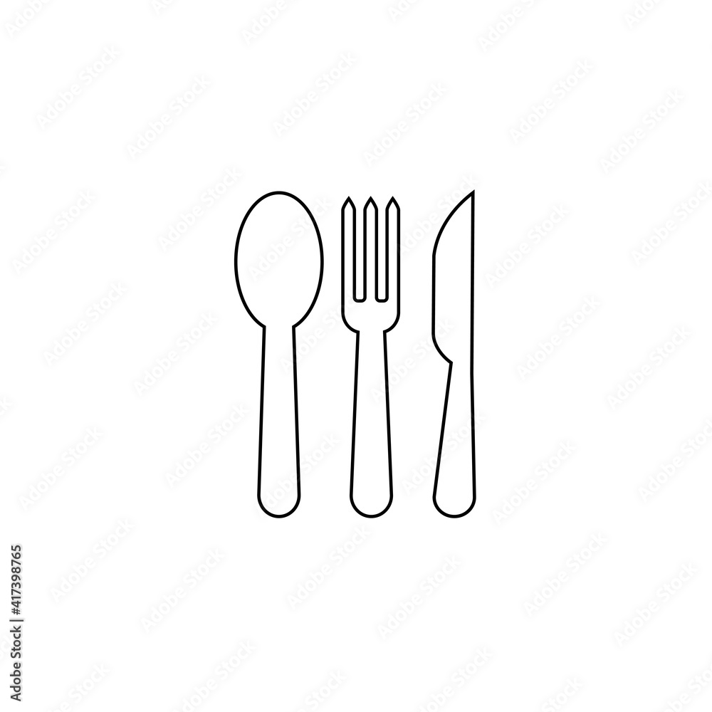 Icon Vector Spoon Knife Fork Outline Only No Fill On White Background. Flat Icon For Web, Apps, Or Design Product EPS10 Icon Vector Spoon Knife Fork Outline Only No Fill On White Background. Flat Icon For Web, Apps, Or Design Product EPS10