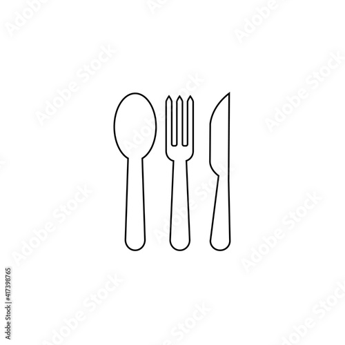 Icon Vector Spoon Knife Fork Outline Only No Fill On White Background. Flat Icon For Web, Apps, Or Design Product EPS10
