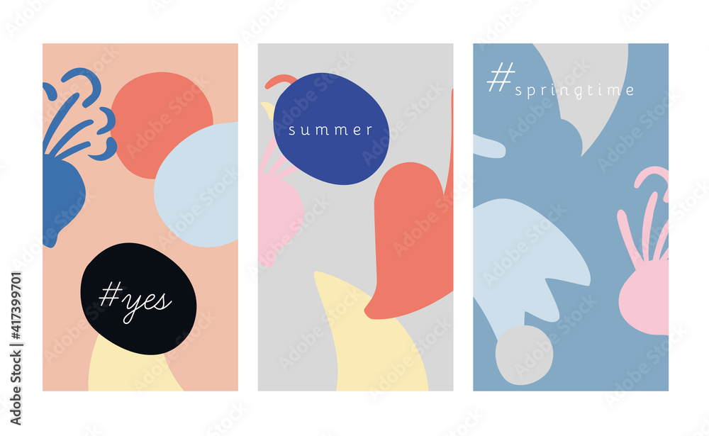 Set of fun spring summer clearance sale stories web banners. social media post templates. Quirky organic graphic design trendy pastel editable color pink coral blue. Modern poster shop display layout
