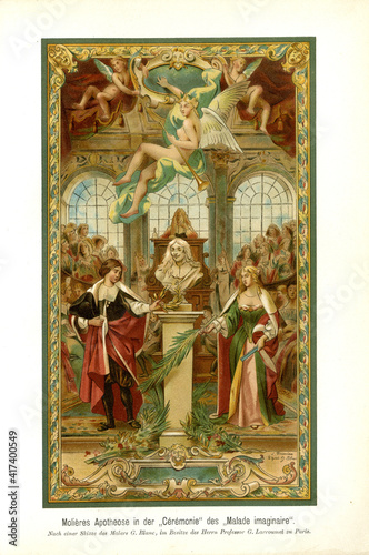 Molières Apotheose in der Cérémonie des Malade imaginaire/Der eingebildete Kranke. Nach einer Skizze des Malers G. Blanc.