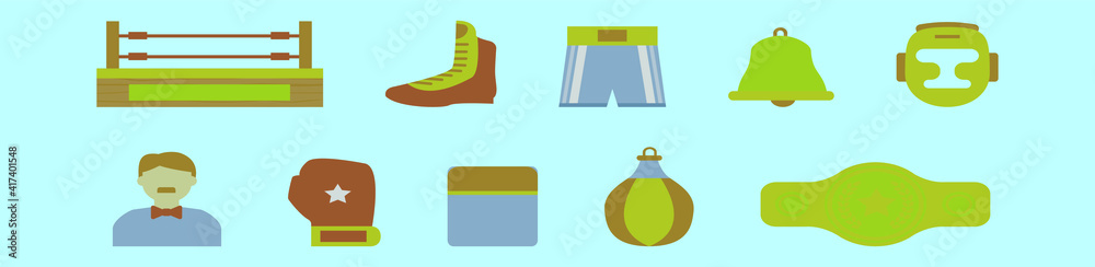 set of boxing cartoon icon design template with various models. vector illustration isolated on blue background