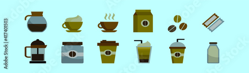 set of coffee cartoon icon design template with various models. vector illustration isolated on blue background