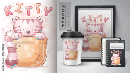 Cat in cup - poster and merchandising.