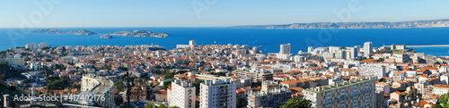 Panoramic view to Marseille, Mediterranean sea and Frioul islands 