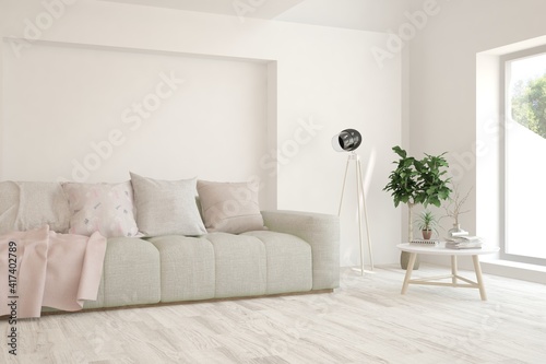 Wallpaper Mural White living room with sofa. Scandinavian interior design. 3D illustration Torontodigital.ca
