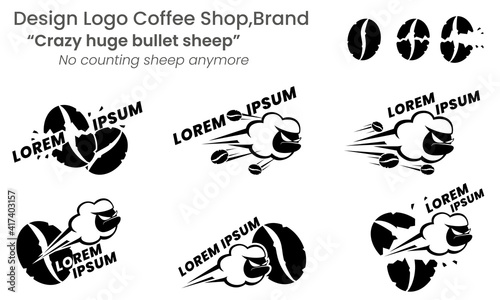 Logo design 'Crazy huge bullet sheep' for coffee shop or brand.
Crazy sheep, cannot get counting it for mental exercise to help us to sleep easily anymore, must awake like drinking coffee