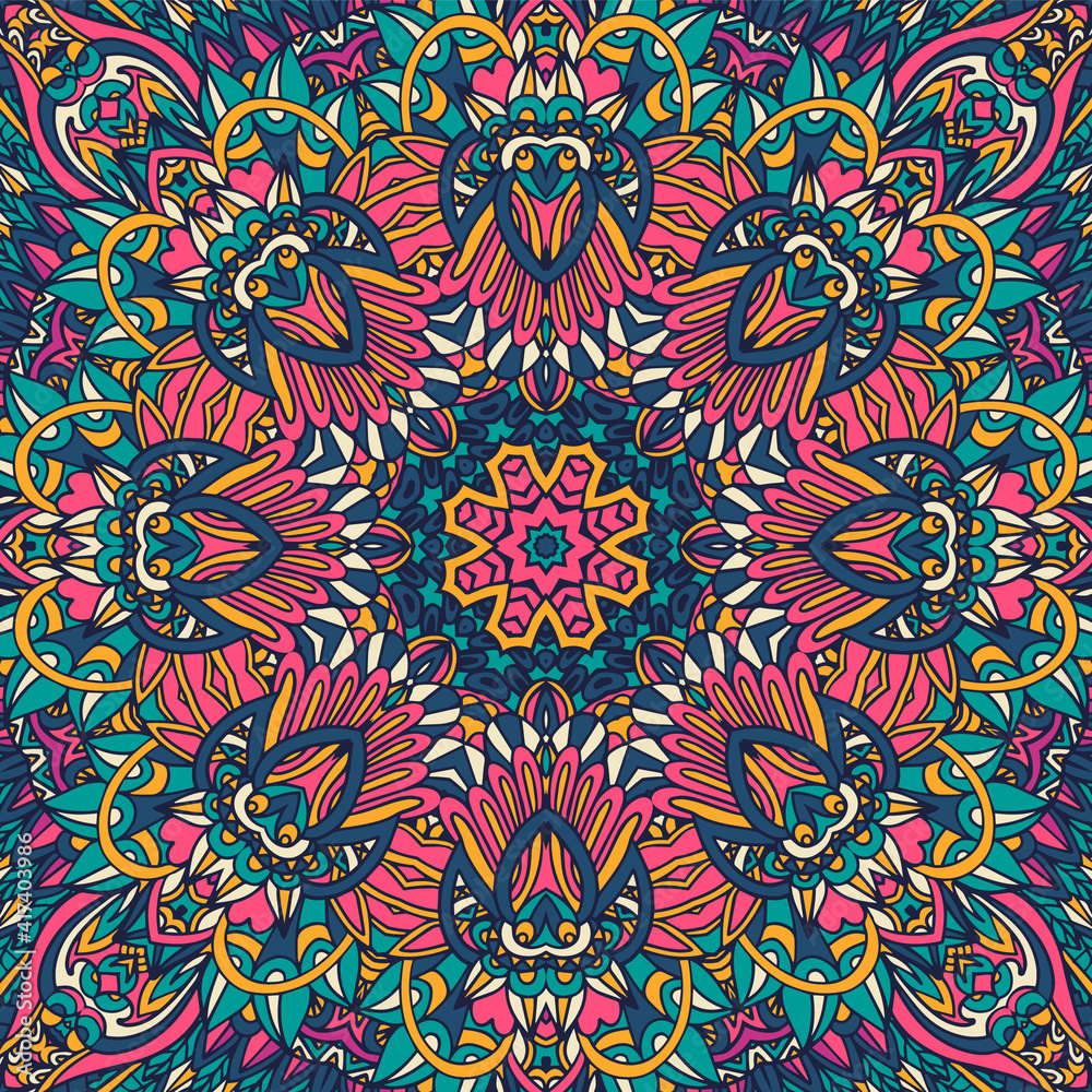 Tribal indian ethnic seamless design. Festive colorful mandala pattern Tribal indian ethnic seamless design. Festive colorful mandala pattern