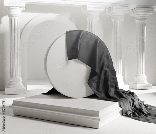 Принти на полотні Unveil Black Cloth Cover From Round Stone Classic Colums Pillars