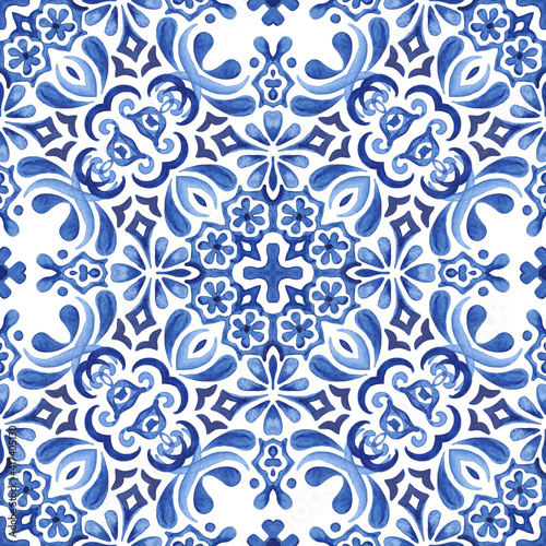 Vintage tile seamless ornamental watercolor arabesque paint tile design pattern for fabric photo