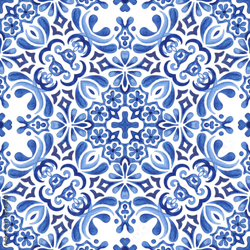 Vintage tile seamless ornamental watercolor arabesque paint tile design pattern for fabric