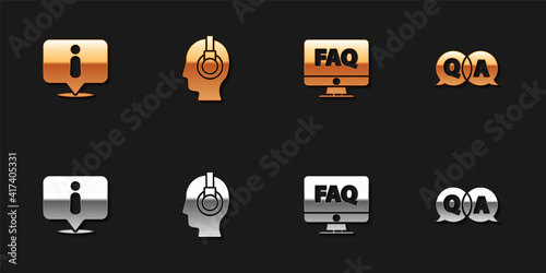 Set Information, Support operator in touch, Computer monitor and FAQ and Question Answer icon. Vector.