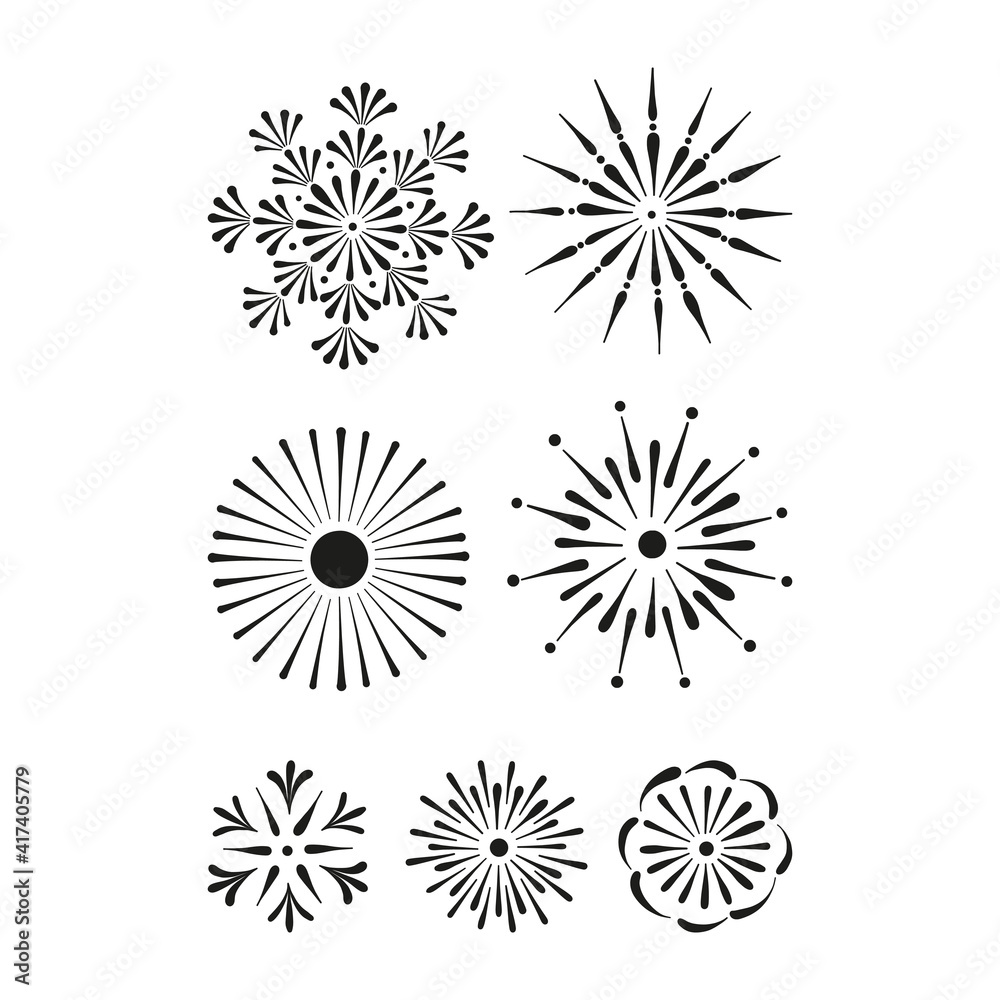 Folksy ornamental abstract geometric mandala design vector elements set isolated on white background. Ornate floral solar folk art circles clipart collection