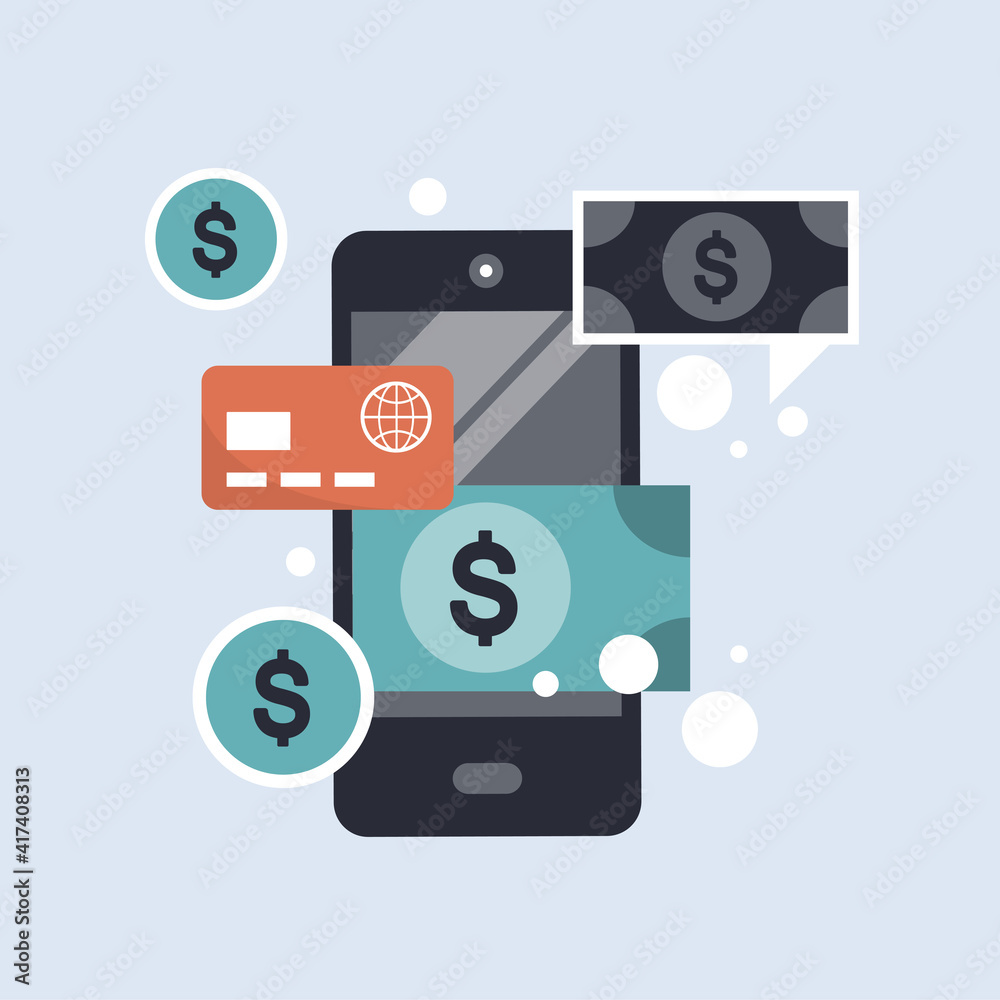 On line shopping and payment Methods. Mobile payments. Flat vector illustration On line shopping and payment Methods. Mobile payments. Flat vector illustration