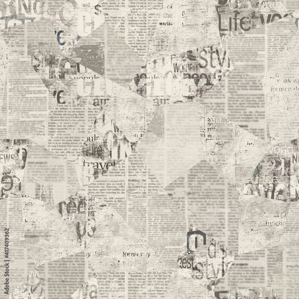 Newspaper paper grunge newsprint patchwork seamless pattern background - obrazy, fototapety, plakaty 
