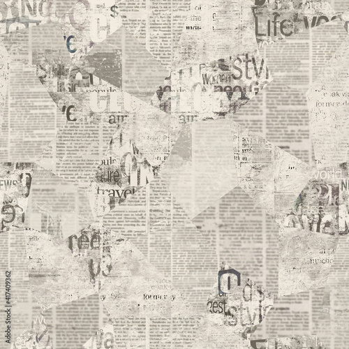 Newspaper paper grunge newsprint patchwork seamless pattern background