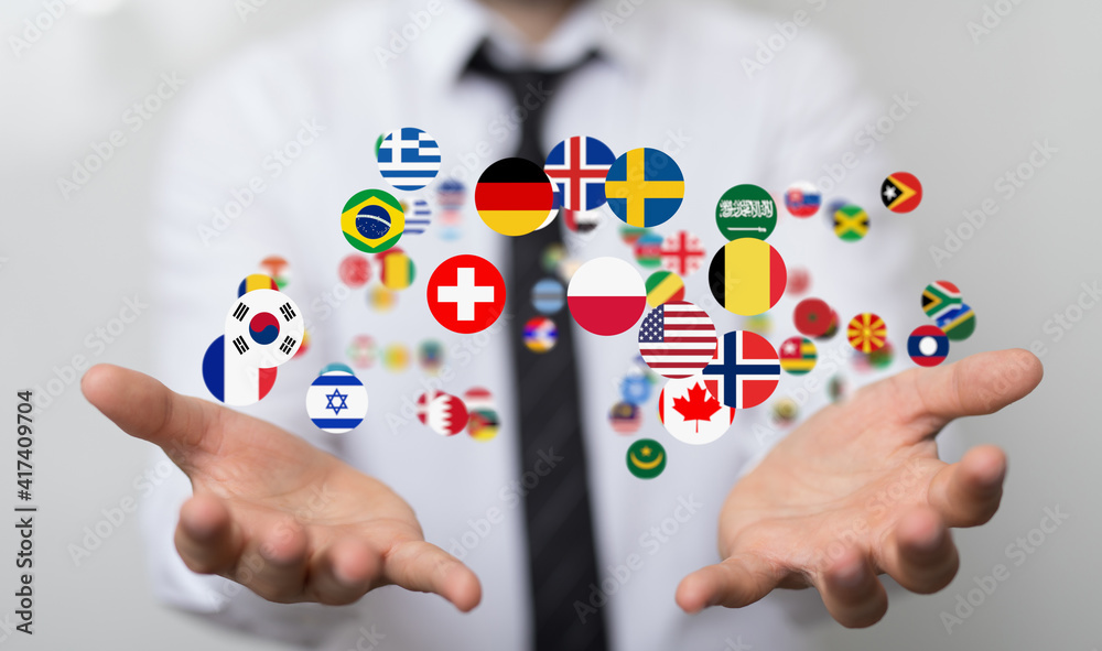 World map with all states and their flags