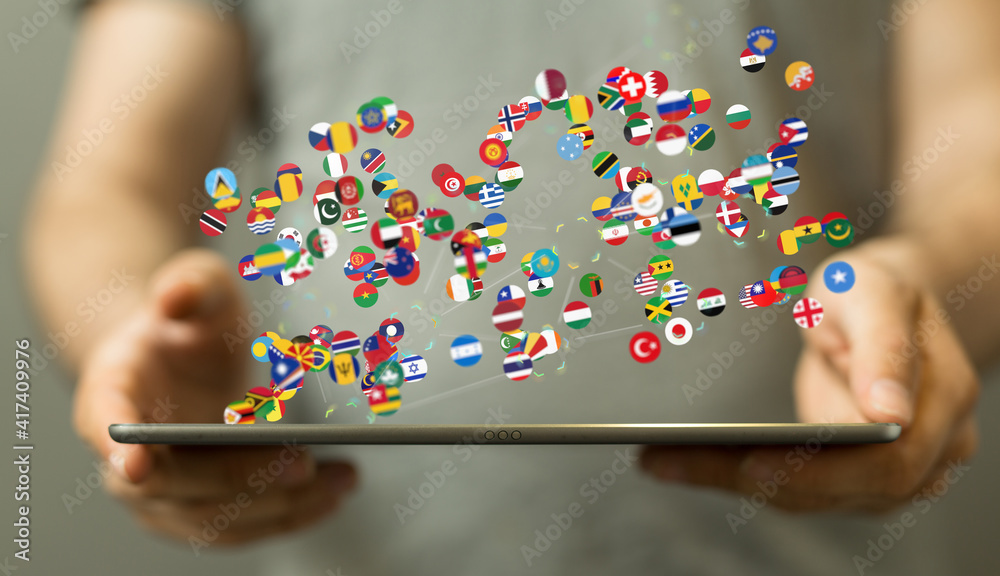 World map with all states and their flags World map with all states and their flags