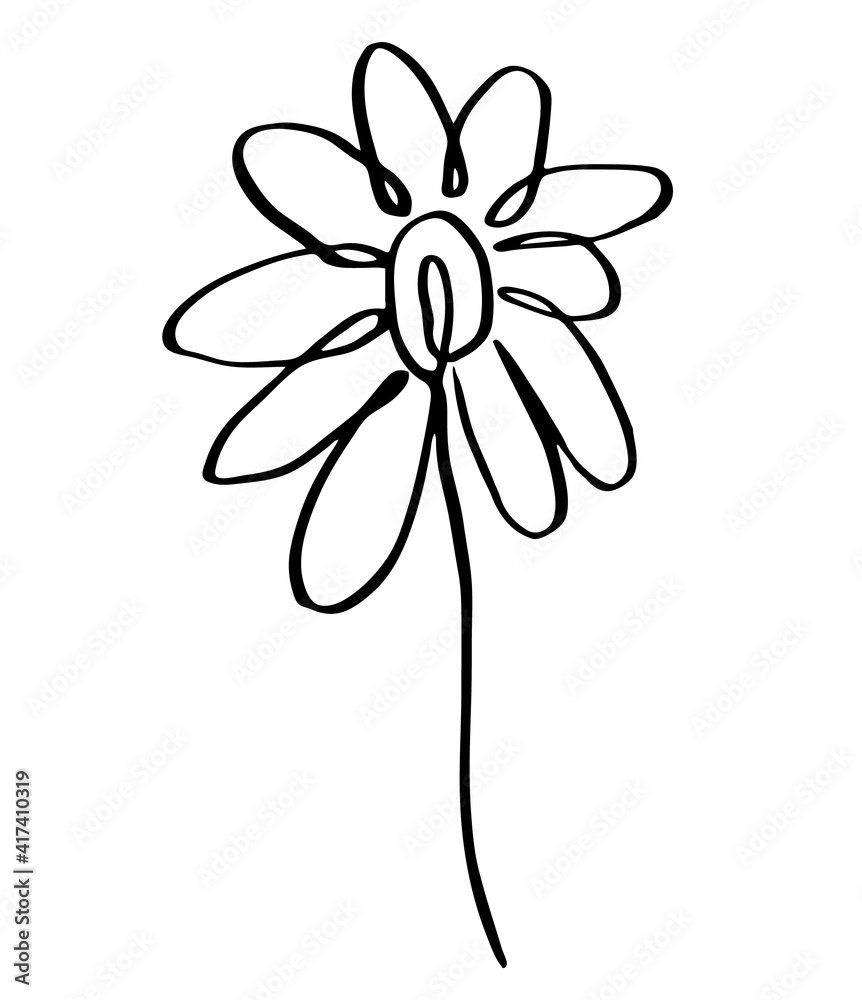 single vector illustration of a flower. Line art, doodle