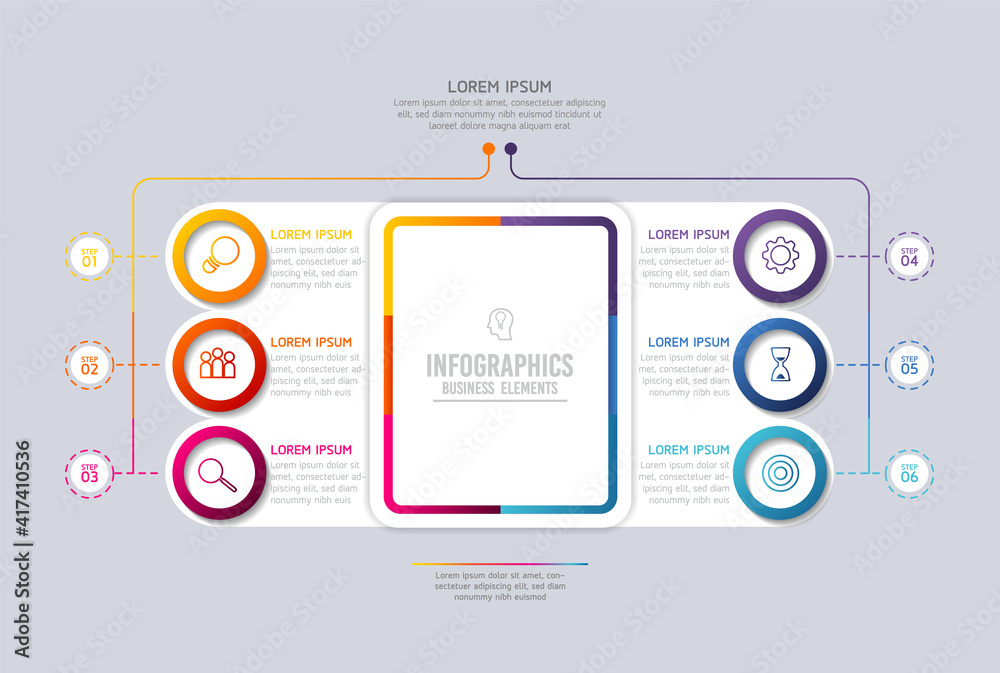 Vector illustration infographics design template, business information, presentation chart, with 6 options or steps. Vector illustration infographics design template, business information, presentation chart, with 6 options or steps.