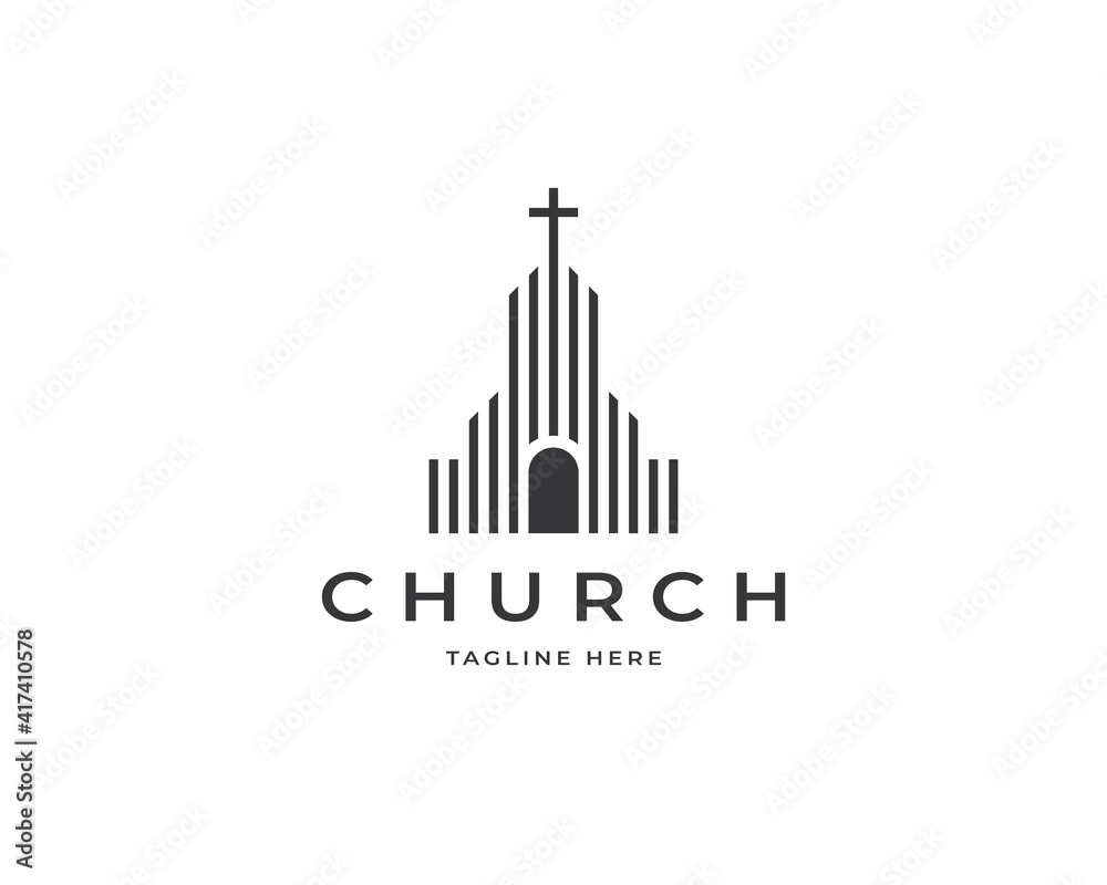 Church building logo design vector. Modern architecture logo design