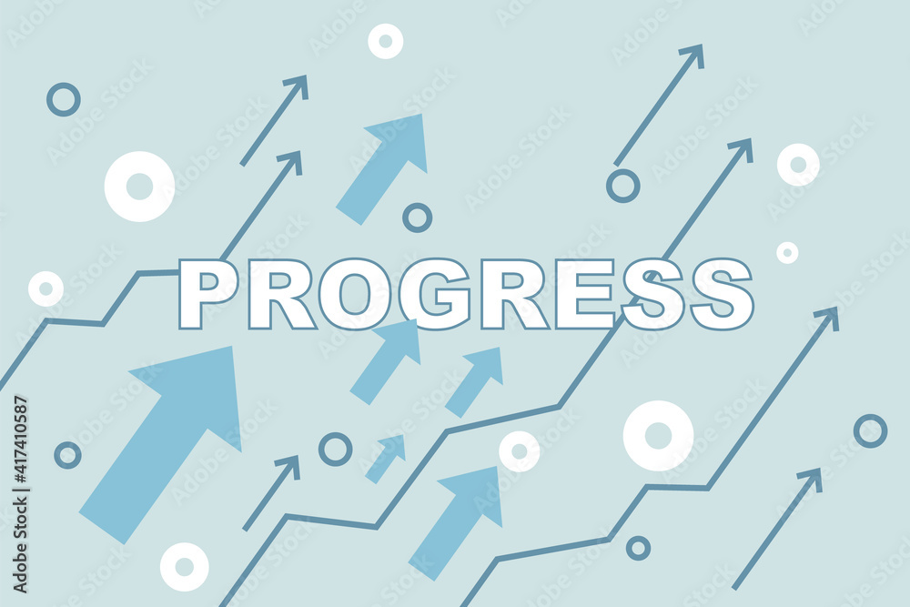 Business progress concept with progress word illustration on wallpaper with arrows up Business progress concept with progress word illustration on wallpaper with arrows up