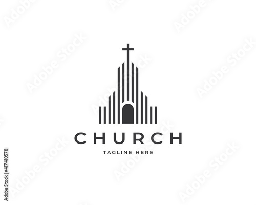 Church building logo design vector. Modern architecture logo design
