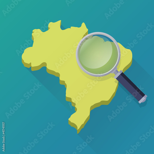 Mapa do Brasil sob uma lupa (design plano)