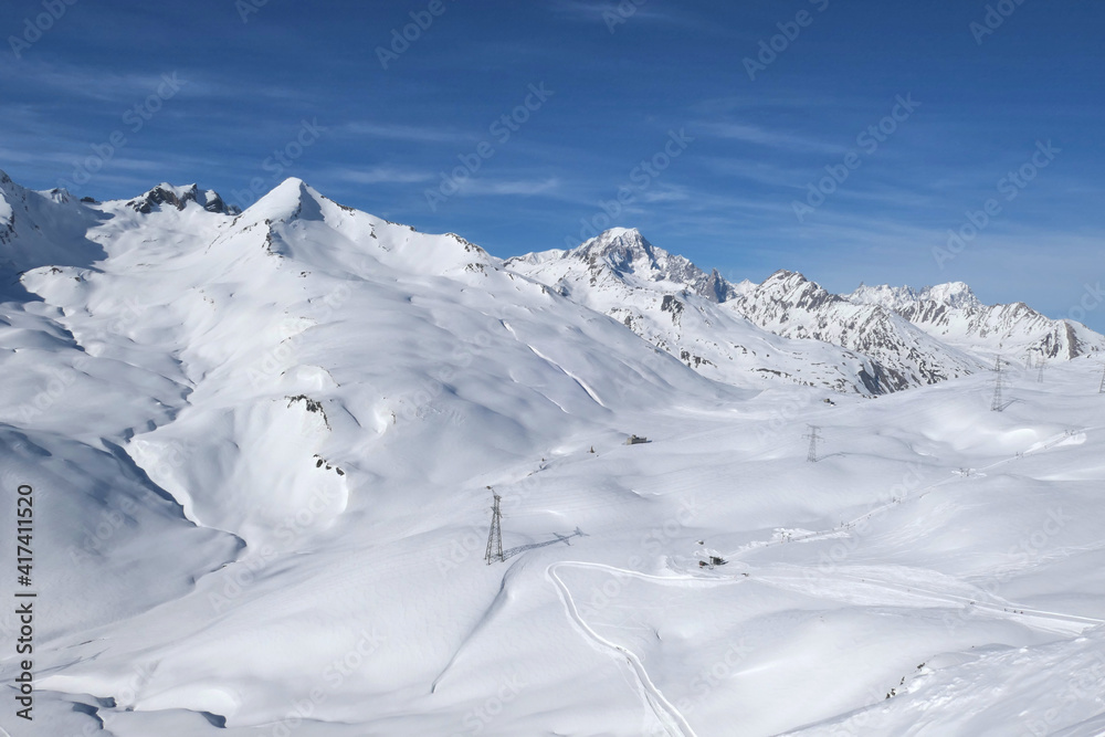 Winter landscape of La Thuile ski resort in Alps