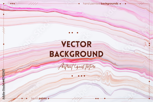 Fluid art texture. Abstract background with mixing paint effect. Liquid acrylic picture with artistic mixed paints. Can be used for baner or wallpaper. Pink, white and coral overflowing colors