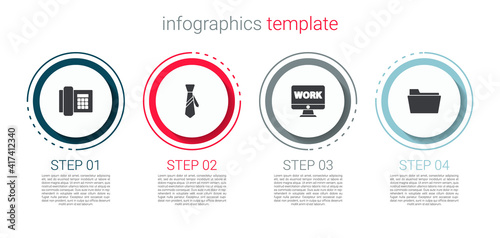 Set Telephone, Tie, Monitor with text work and Document folder. Business infographic template. Vector.
