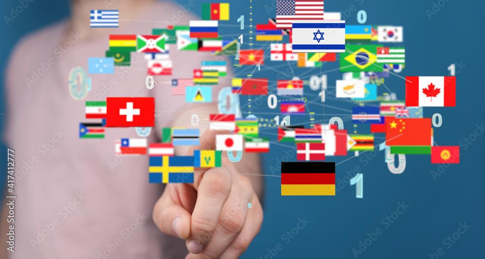World map with all states and their flags World map with all states and their flags