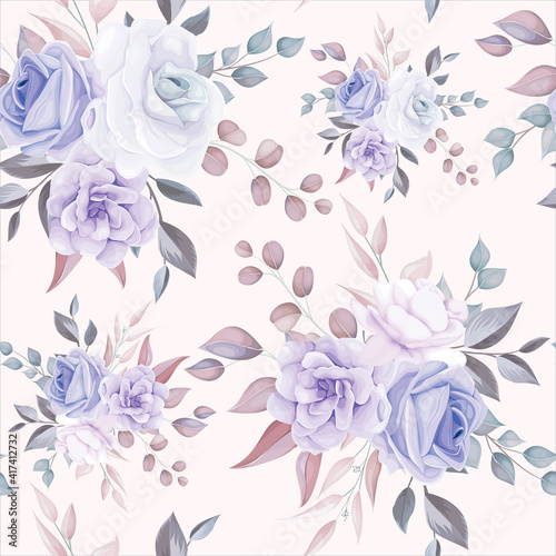 Romantic flower seamless pattern with purple flower decoration