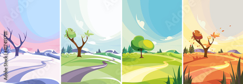 Natural landscape at different times of year. Beautiful non-urban scenes in vertical orientation.