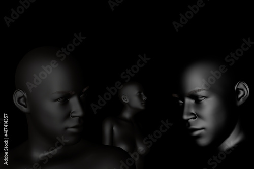 Men and a woman looking at different sides - black lives matter concept