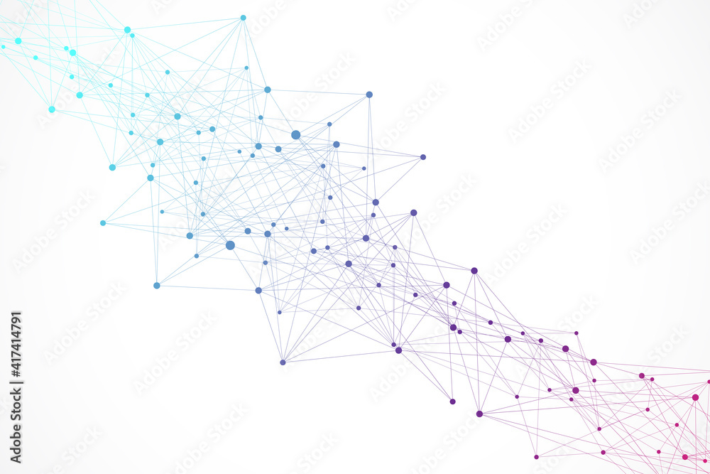 Fototapeta premium Futuristic Artificial Intelligence and Machine Learning Concept. Human Big Data Visualization. Wave Flow Communication, Scientific illustration.